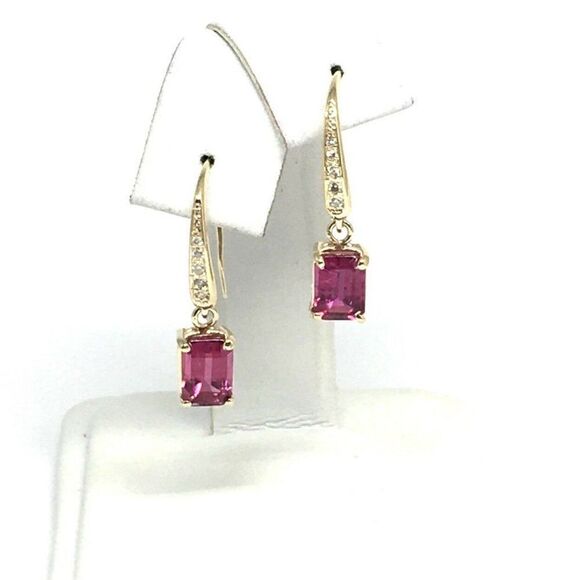 Diamond Rubellite Tourmaline Earrings 14k Gold 2.05 TCW Certified $1,690 821770 - Picture 1 of 12
